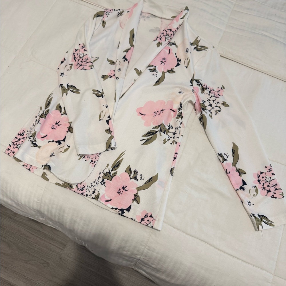 Floral Women's Blazer - Pink and White